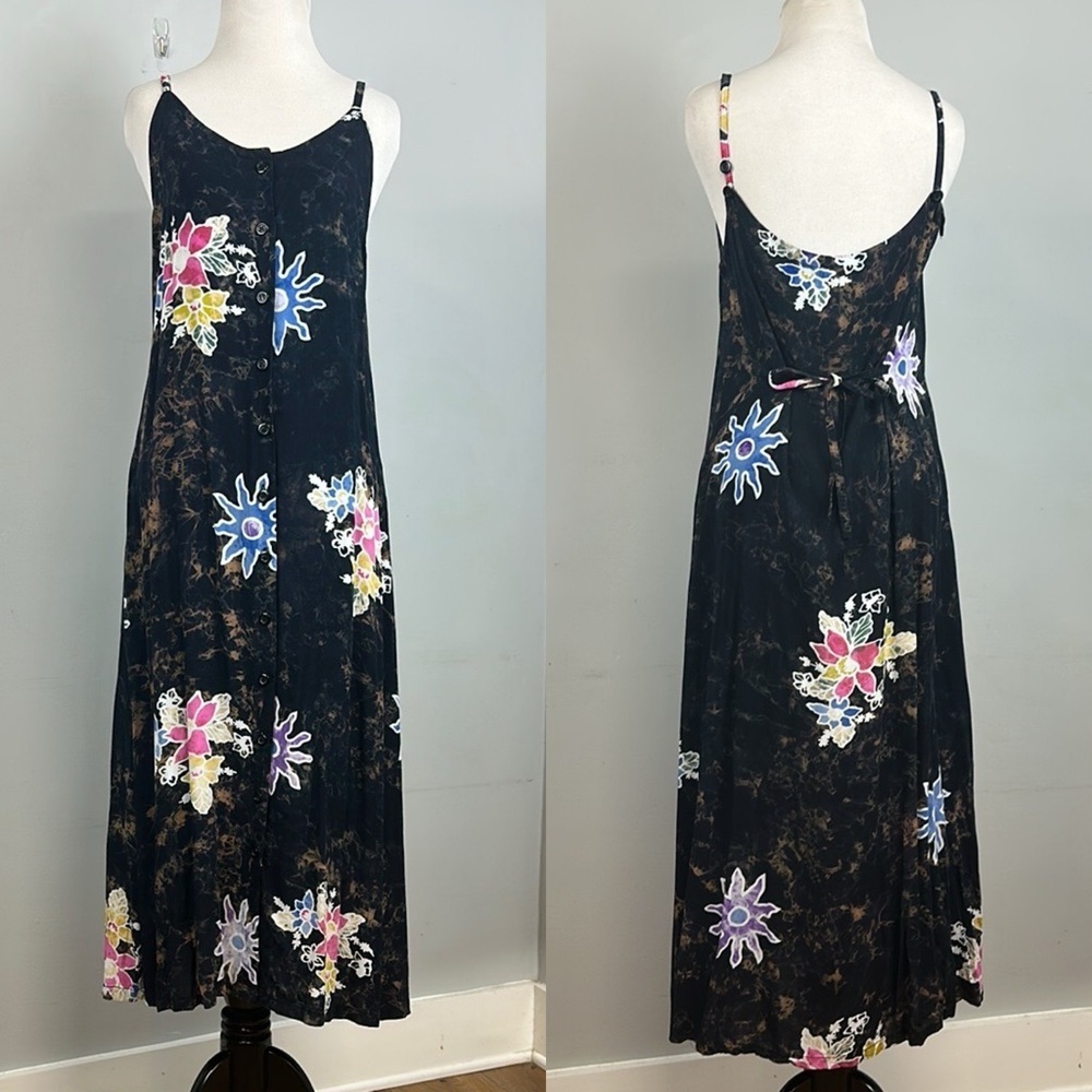 Tropical Tie Dye Floral Rayon Resort Vacation Beach Dress Sz S/M